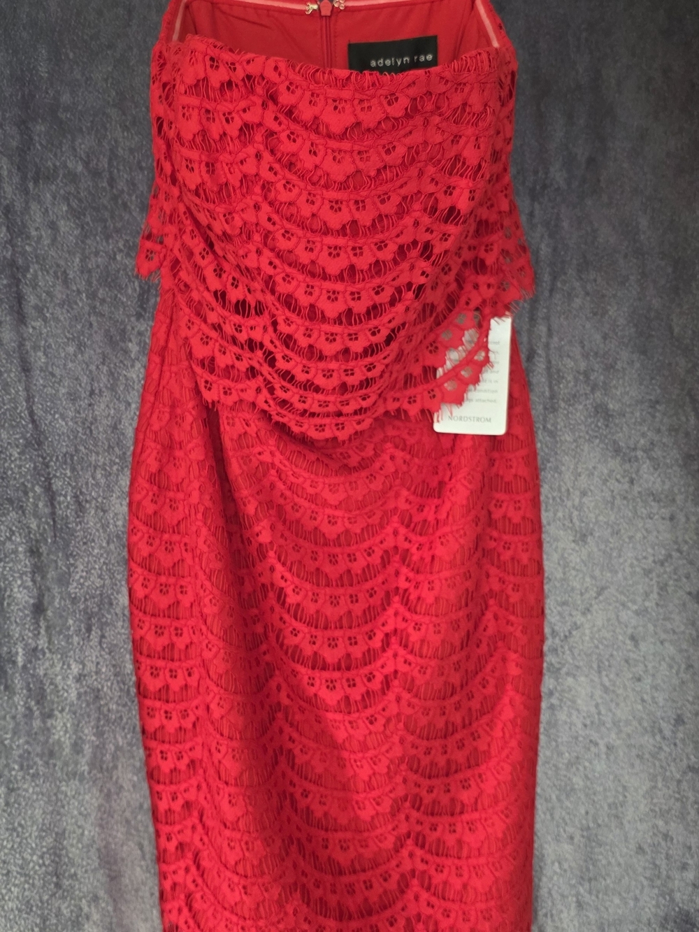 Adelyn Rae Vibrant Red Strapless Lace Cocktail Dress